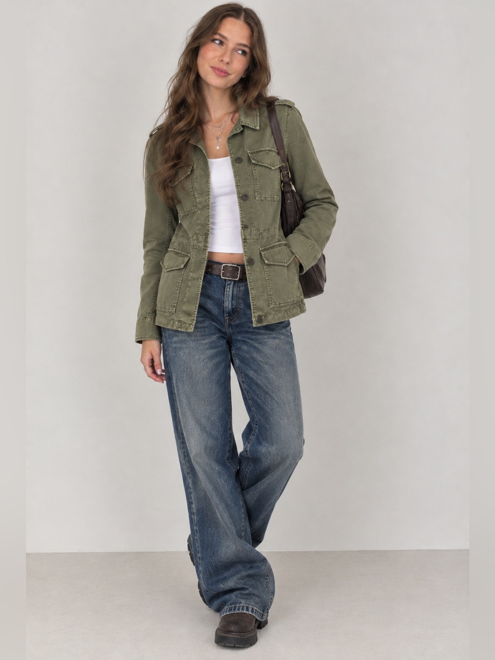 Madewell Military Style Utility Jacket Womens X-Small Olive Green Chin Strap